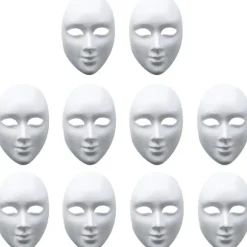Matana - 10 Hvide Stive Papmasker til Kunst og Håndværk - Unisex DIY Kostume Halloweenfest