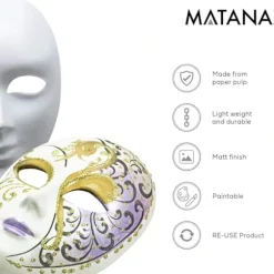 Matana - 10 Vita Stive Papirmasker til Kunst og Håndværk - Unisex DIY Kostume Halloweenfest