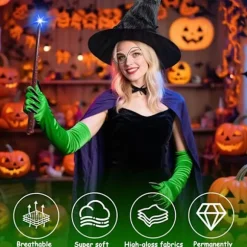 Med heksehat, troldmandsbriller og grønne klohandsker, Halloween-kostume til karneval Halloween-fest Cosplay til voksne kvinder