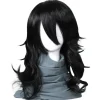Mellemlang bølget anime cosplay paryk til mænd, cosplay paryk til Halloween (sort bølget)