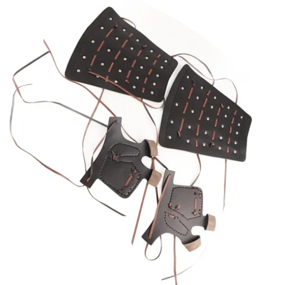 Middelalder Handskebånd Armbind Vambrace med Handsker Kunstlæder Armrustning Nitbandage Punk Armbeskyttere Cosplay Kostume