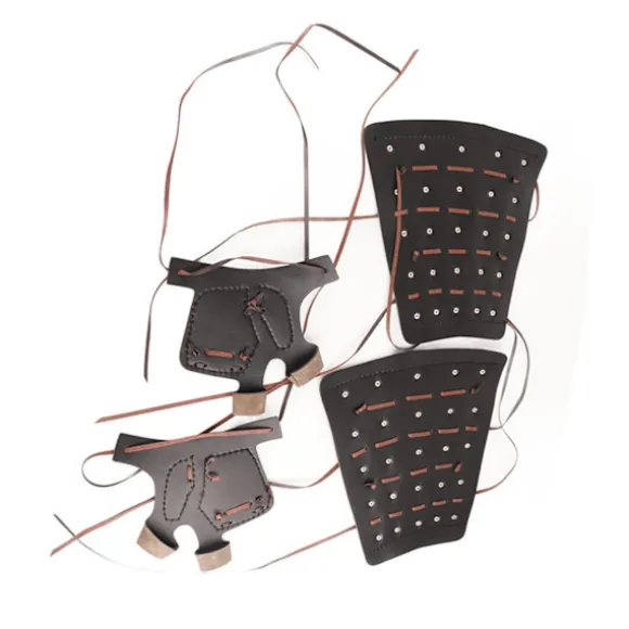 Middelalder Handskebånd Armbind Vambrace med Handsker Kunstlæder Armrustning Nitbandage Punk Armbeskyttere Cosplay Kostume