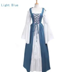 Middelalderlig punkkjole Cosplay Halloween kostumer Kvinder Palace Karnevalsfest Udklædning Prinsesse Kvinde Viktoriansk Vestido Robe lyseblå S