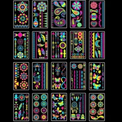 Midlertidig tatovering 20 ark fluorescerende tatovering reaktion på sort lys UV neon, midlertidig tatovering til kvinder, mænd, piger, teenagere, børn | Fyndiq