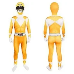 Mighty Morphin Power Rangers Cosplay Kostume Jumpsuit Bodysuit Fest Udklædningssæt til Unisex (160 Gul)
