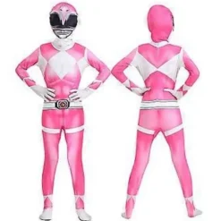 Mighty Morphin Power Rangers Cosplay Kostume Jumpsuit Bodysuit Festlig Udklædningssæt til Mænd Kvinder (160 Pink)