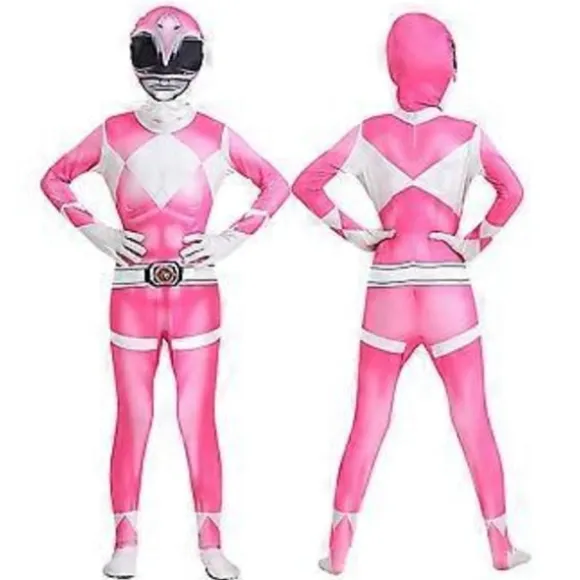 Mighty Morphin Power Rangers Cosplay Kostume Jumpsuit Bodysuit Festlig Udklædningssæt til Mænd Kvinder (160 Pink)