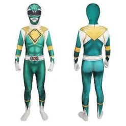 Mighty Morphin Power Rangers Cosplay Kostume Jumpsuit Bodysuit Fest Udklædningssæt til Unisex (150 Grøn)