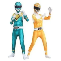 Mighty Morphin Power Rangers Cosplay Kostume Jumpsuit Bodysuit Fest Udklædningssæt til Unisex (150 Grøn)