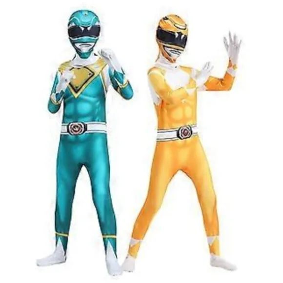 Mighty Morphin Power Rangers Cosplay Kostume Jumpsuit Bodysuit Fest Udklædningssæt til Unisex (150 Grøn)
