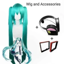 Miku Cosplay Kostumesæt med sølvfarvet læder sømandskjole-outfit Wig and Headdress XL