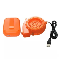 Miniventilator USB-opladning Miniblæser med batteriboks til oppusteligt spiltøj, dragter, orange blæser