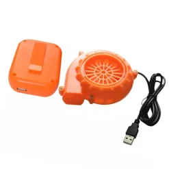 Miniventilator USB-opladning Miniblæser med batteriboks til oppusteligt spiltøj, dragter, orange blæser