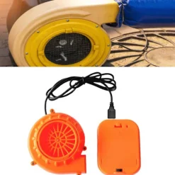 Miniventilator USB-opladning Miniblæser med batteriboks til oppusteligt spiltøj, dragter, orange blæser