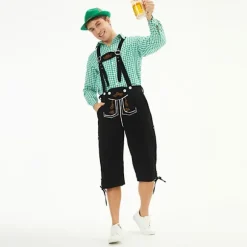 München Oktoberfest Herretøj Skjorte med tern Overalls Kostume Sceneoptrædenstøj Black pants+green top(without hat) M