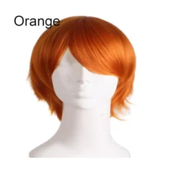 Mænd Kvinder Multi-Farvet Kort Lige Hårdel Fuld Paryk til Anime Fest Cosplay - Orange