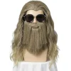 Mænd Lang Krøllet Gyldenbrun Overskægsparyk Halloween Cosplay