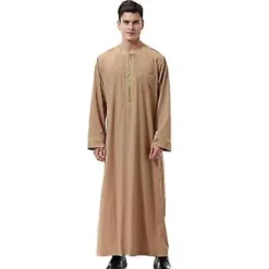 Mænd Muslimsk Saudi Robe Kaftan Dubai Tunika Lang Top Bluser Thobe Tøj-n(XL Khaki)
