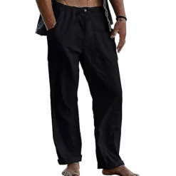Mænds Hørbukser Casual Strandbukser 6 Farver Black XL