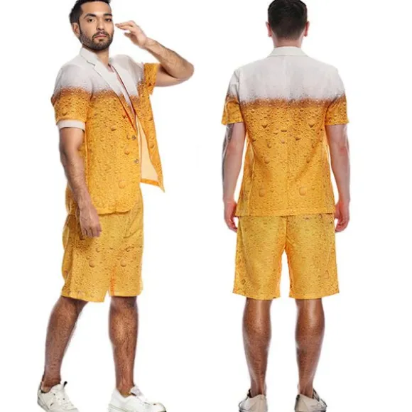 Mænds Ølprint Performance Kostume Tøj Sæt, Cosplay Ølfestival Outfit L