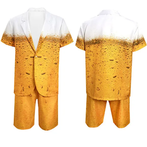 Mænds Ølprint Performance Kostume Tøj Sæt, Cosplay Ølfestival Outfit L