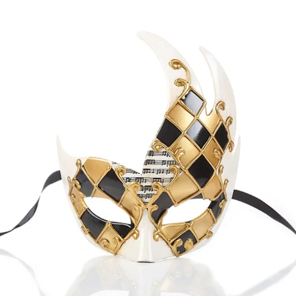 Mænds Maskerademaske (Guld/Sort), Vintage Venetiansk Ternet M