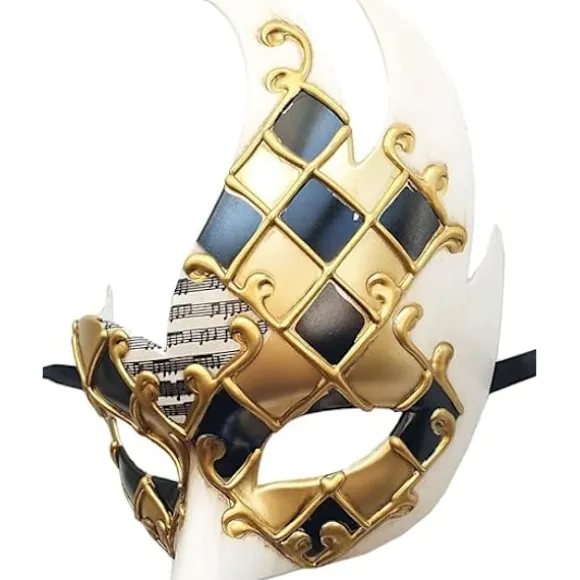 Mænds Maskerademaske (Guld/Sort), Vintage Venetiansk Ternet M