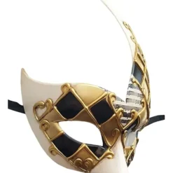 Mænds Maskerademaske (Guld/Sort), Vintage Venetiansk Ternet M