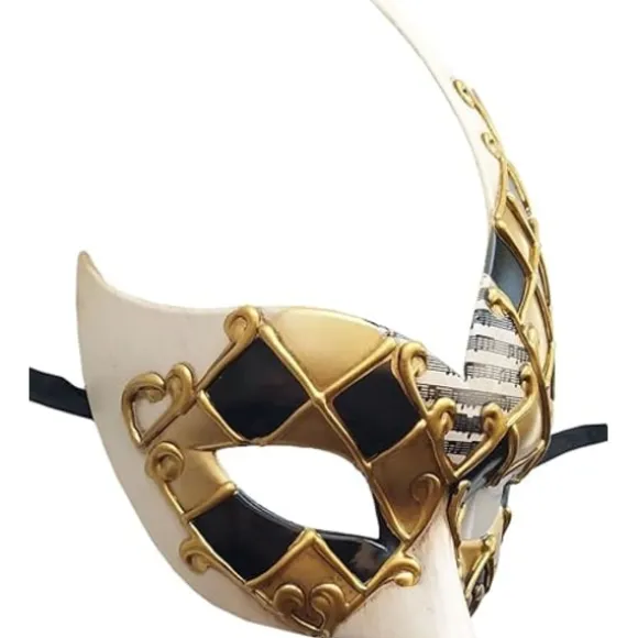 Mænds Maskerademaske (Guld/Sort), Vintage Venetiansk Ternet M