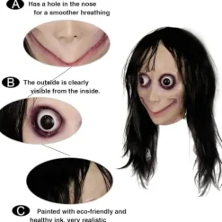 Molezu Momo Maske Skræmmende Maske, Uhæggelig Maske Monster Maske, Horror Kostumer Fest Gummi Latex Maske til Halloween Voksen