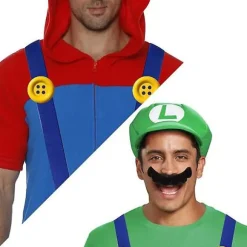 Mordely Super Mario Bros Mario og Luigi Hatte Kasketter Mustaches Handsker Knapper Cosplay kostume