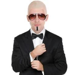 Mr Worldwide Skaldet Hætte & Solbrille Sæt, Berømthedsikon Maskerade Pitbull Kostume Tilbehør Sæt (FMY) 3 stk