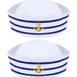 Mørkeblå sømandshat med hvid sømandshat til kostumetilbehør (2 stk.)_xx
