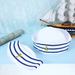 Mørkeblå sømandshat med hvid sømandshat til kostumetilbehør (2 stk.)_xx