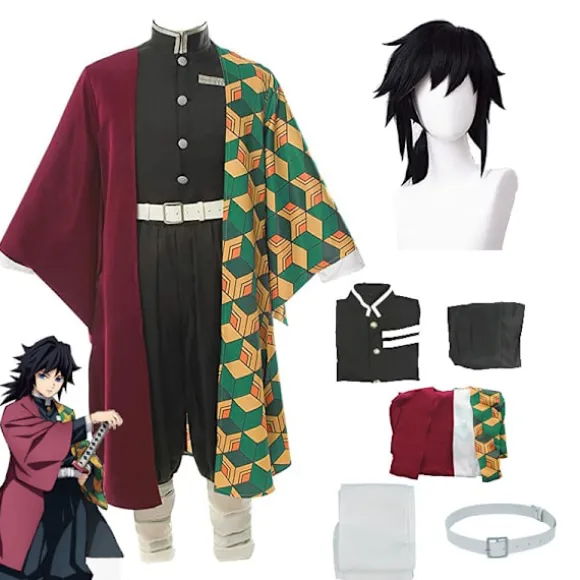 Mub- Fitspi Anime Demon Slayer Kimetsu No Yaiba Tomioka Giyuu Cosplay Kostume Dragt Uniformer Kostumer Paryk Barn Voksen Costume Suit Wig 150