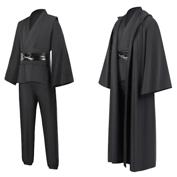 Mub- Obi wan Kenobi Premium Kvalitets Cosplay Kostume sort Jedi Robe fra Star Wars til Lyssværdsduel Sort Black 2 XL