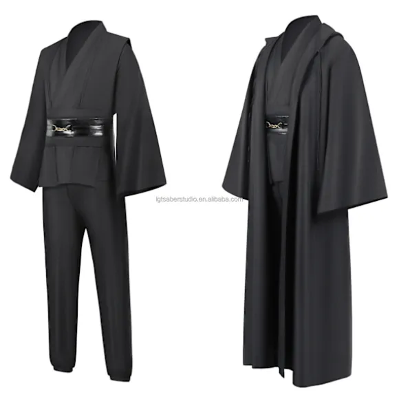 Mub- Obi wan Kenobi Premium Kvalitets Cosplay Kostume sort Jedi Robe fra Star Wars til Lyssværdsduel Sort Black 2 XL
