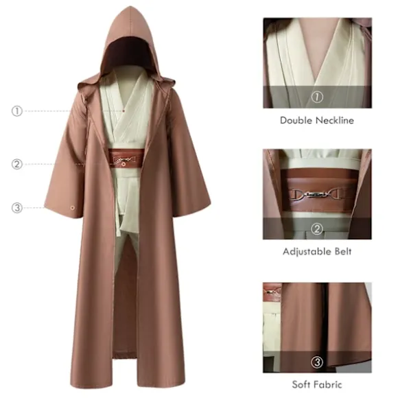 Mub- Obi wan Kenobi Premium Quality Cosplay Kostume sort Jedi Robe fra Star the Wars til Lightsaber Dueling Sort Black XL