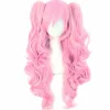 Multi-farvet Lolita Lang Krøllet Clip på syntetisk Ponytails Cosplay Paryk (Pink/Blonde)