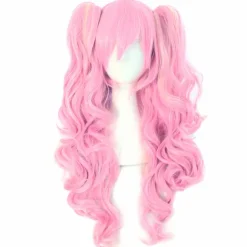 Multi-farvet Lolita Lang Krøllet Clip på syntetisk Ponytails Cosplay Paryk (Pink/Blonde)