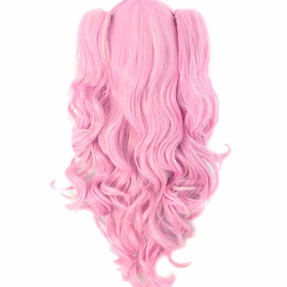 Multi-farvet Lolita Lang Krøllet Clip på syntetisk Ponytails Cosplay Paryk (Pink/Blonde)