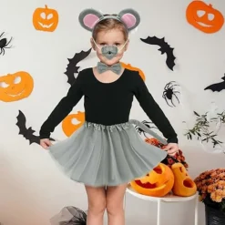 Mus Kostume Sæt Musøre Pandebånd Hale Næse Sløjfe Håndsko Sæt Cosplay Kostume Tilbehør til Halloween Julefester [HK] C