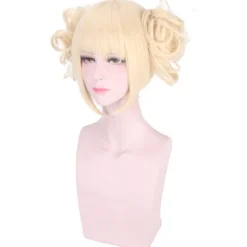 My Hero Academia Himiko Toga Cosplay Paryk – Blondt Delt Hår med Tigerklo-clips, Varmebestandig Syntetisk *DM-8255* DM-8255