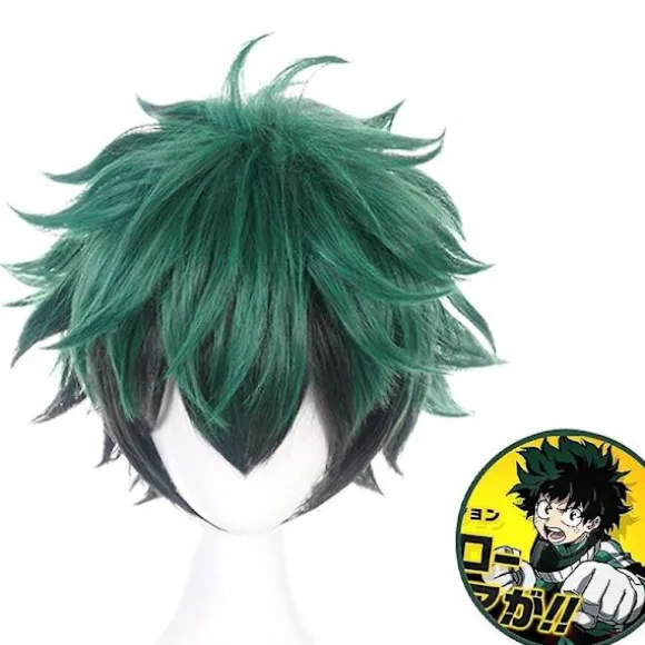 My Hero Academia Izuku Midoriya Cosplay Parykker Grøn Sort Kort Paryk Med Pandehår Syntetiske Hår Parykker - Perfekt