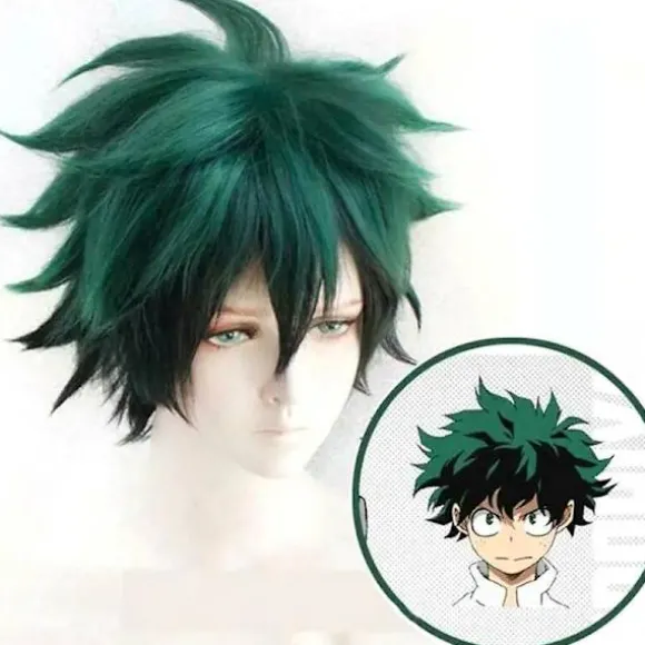 My Hero Academia Izuku Midoriya Cosplay Parykker Grøn Sort Kort Paryk Med Pandehår Syntetiske Hår Parykker - Perfekt