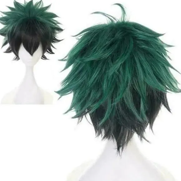 My Hero Academia Izuku Midoriya Cosplay Parykker Grøn Sort Kort Paryk Med Pandehår Syntetiske Hår Parykker - Perfekt
