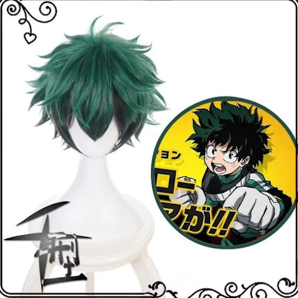 My Hero Academia Izuku Midoriya Cosplay Parykker Grøn Sort Kort Paryk Med Pandehår Syntetiske Hår Parykker - Perfekt