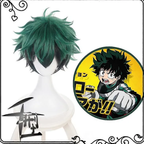 My Hero Academia Izuku Midoriya Cosplay Syntetisk Hår Parykker Grøn Sort Kort Paryk Med Pandehår