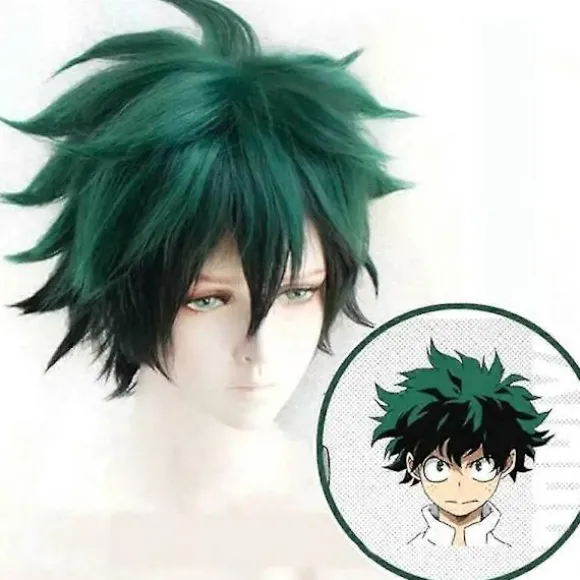 My Hero Academia Izuku Midoriya Cosplay Syntetisk Hår Parykker Grøn Sort Kort Paryk Med Pandehår