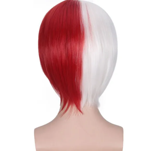 My Hero Academia Todoroki Shoto Cosplay Hvid Rød Kort Paryk Med Pandehår